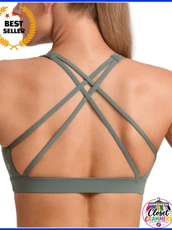 Other - Criss Cross Back Sports Bra Square Neck Halter Light Support Yoga Gym